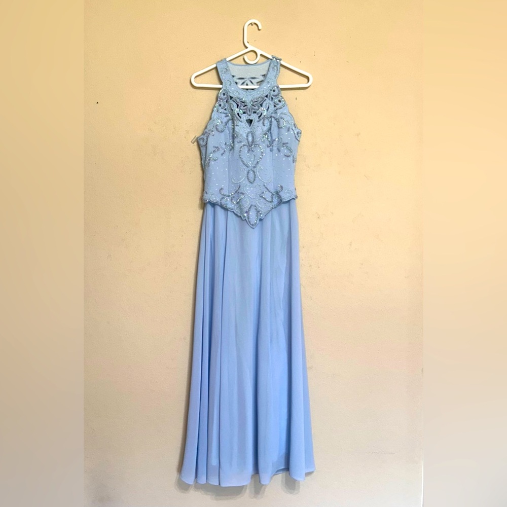 Miss New York Dress Women’s Size 6 Light Blue Hand Beaded Sleeveless With Shawl